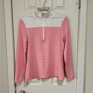 FootJoy Pink and White Striped Quarter-Zip Pullover golf shirt